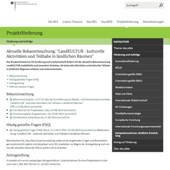 Aktuelle Bekanntmachung: "LandKULTUR - kulturelle Aktivitäten und Teilhabe in ländlichen Räumen"